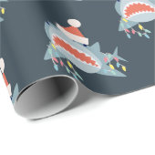 Shark Santa Claus Blue Kerstfeestdag Cadeaupapier (Rol Hoek)