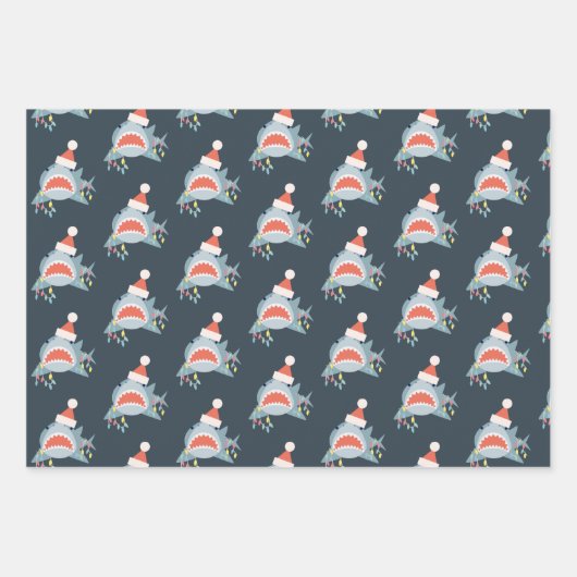 Shark Santa Claus Blue Kerstfeestdag Inpakpapier Vel (Voorkant)