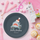 Shark Santa Claus Blue Kerstfeestdag Papieren Bordje (Feest)