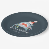 Shark Santa Claus Blue Kerstfeestdag Papieren Bordje (Gekanteld)