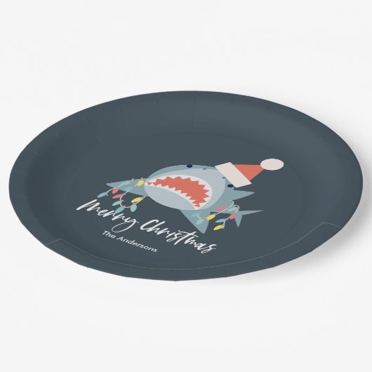 Shark Santa Claus Blue Kerstfeestdag Papieren Bordje (Gekanteld)