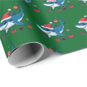 Shark Santa Hat Kerstcadeau Groen Cadeaupapier (Rol Hoek)