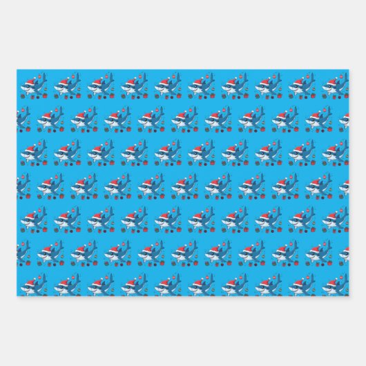 Shark Santa Hat Kerstcadeau Inpakpapier Vel (Voorkant 2)