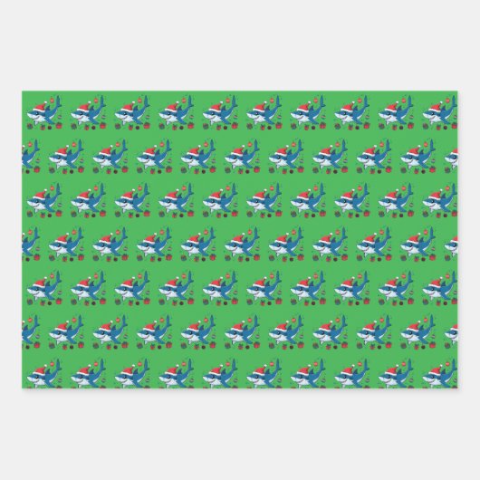 Shark Santa Hat Kerstcadeau Inpakpapier Vel (Voorkant)