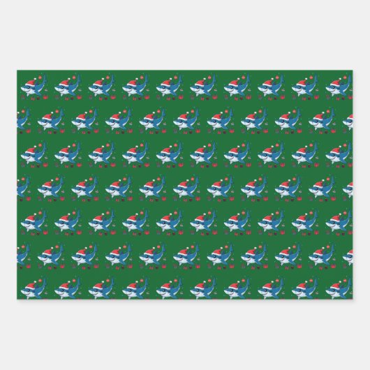 Shark Santa Hat Kerstcadeau Inpakpapier Vel (Voorkant 3)