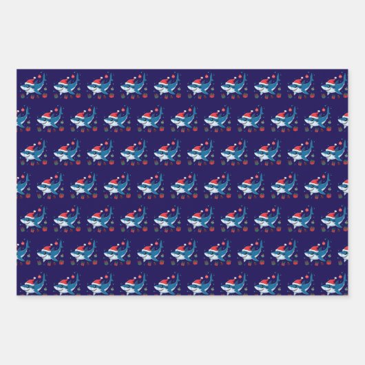 Shark Santa Hat Kerstcadeau Inpakpapier Vel (Voorkant 2)