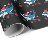 Shark Santa Hat Kerstcadeau Ocean Black Cadeaupapier (Rol Hoek)