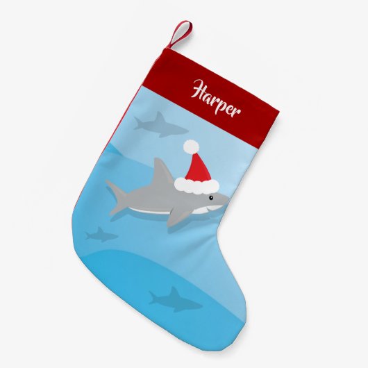 Shark Santa Hat Ocean Fun Animal Kleine Kerstsok (Voorkant (Hangend))