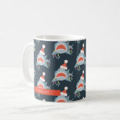 Shark Santa Kerstfeestay Licht Navy Blue Koffiemok (Voorkant links)