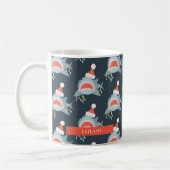 Shark Santa Kerstfeestay Licht Navy Blue Koffiemok (Links)