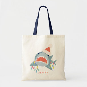 Shark Santa Kerstfeestdag lichten Tote Bag