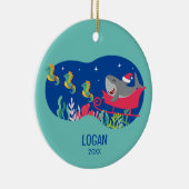 Shark Santa Riding Sled Ornament (Rechts)