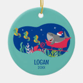 Shark Santa Riding Sled Ornament (Voorkant)