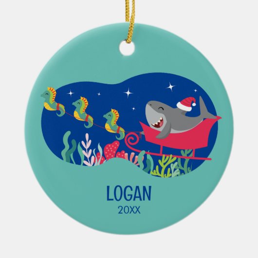 Shark Santa Riding Sled Ornament (Voorkant)