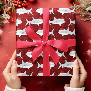 Shark Santa rode stof look achtergrond Cadeaupapier