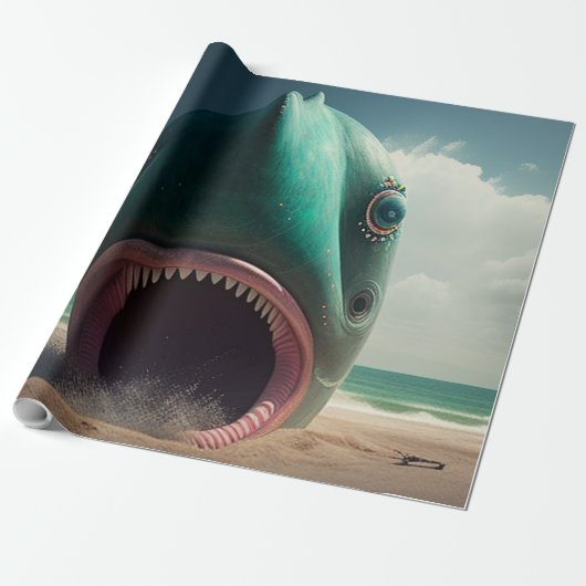 Shark sculpture on the beach cadeaupapier (Uitgerold)