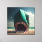 Shark sculpture on the beach canvas afdruk (Voorkant)