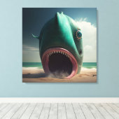 Shark sculpture on the beach canvas afdruk (Insitu (Houten vloer))