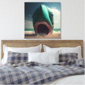 Shark sculpture on the beach canvas afdruk (Insitu (Slaapkamer))