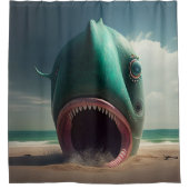 Shark sculpture on the beach douchegordijn (Voorkant)