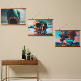 Shark sculpture on the beach hangend wandkleed