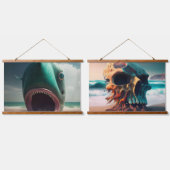 Shark sculpture on the beach hangend wandkleed (Dubbel)