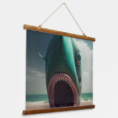 Shark sculpture on the beach hangend wandkleed (Gebogen)