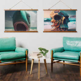 Shark sculpture on the beach hangend wandkleed