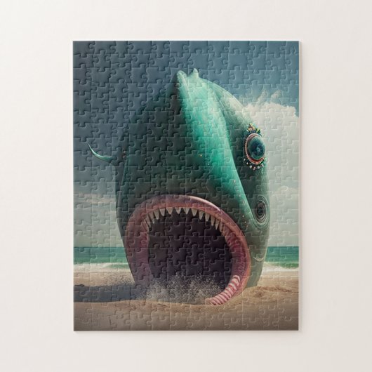 Shark sculpture on the beach legpuzzel (Verticaal)