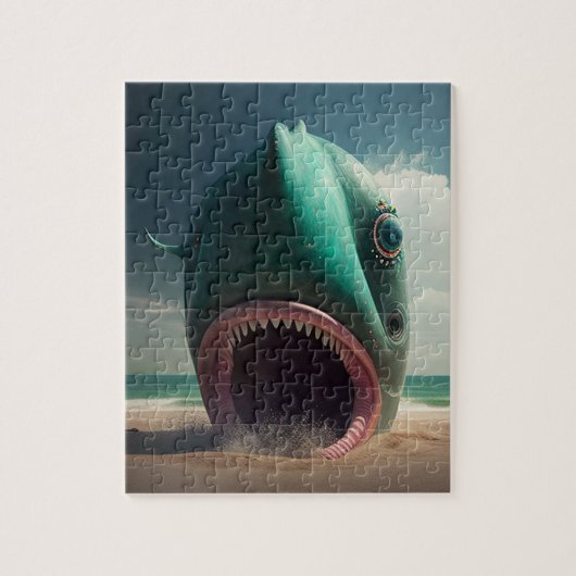Shark sculpture on the beach legpuzzel (Verticaal)