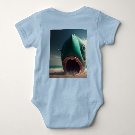 Shark sculpture on the beach romper (Achterkant)
