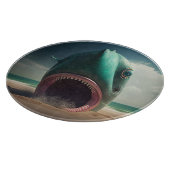 Shark sculpture on the beach snijplank (Hoek)