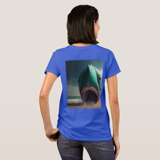 Shark sculpture on the beach t-shirt (Achterkant volledig)