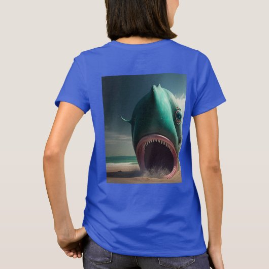 Shark sculpture on the beach t-shirt (Achterkant)