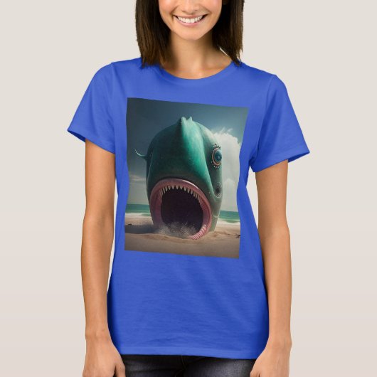 Shark sculpture on the beach t-shirt (Voorkant)