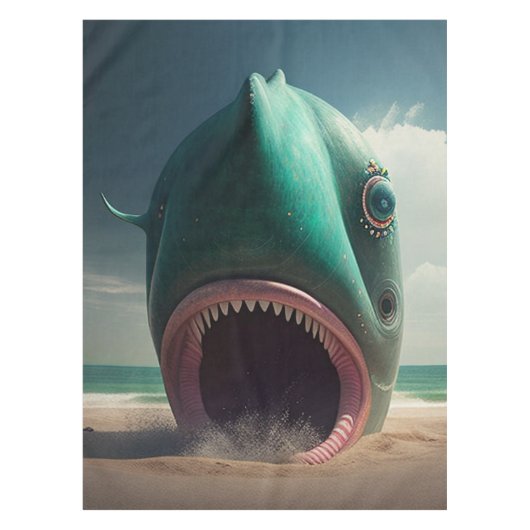 Shark sculpture on the beach tafelkleed (Voorkant)