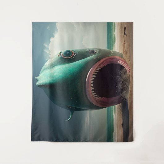 Shark sculpture on the beach wandkleed (Voorkant)