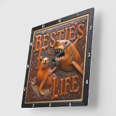 Shark Seal Brown Leather Carving Vierkante Klok (Hoek)