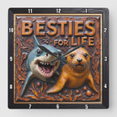 Shark Seal Close Up Vierkante Klok (Voorkant)