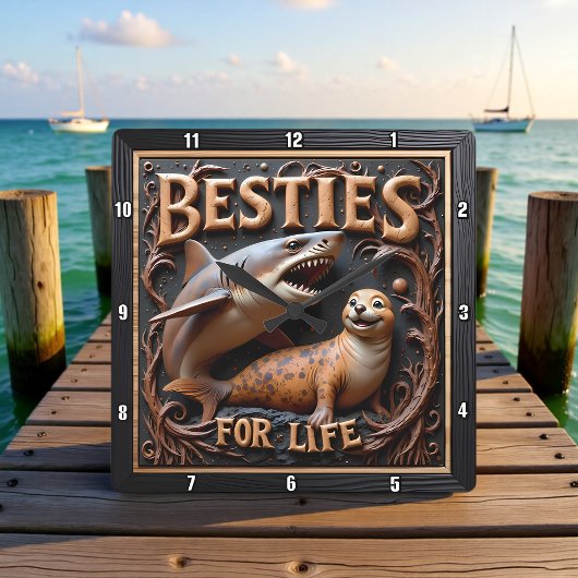 Shark Seal Dark Ocean Vierkante Klok