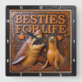 Shark Seal Love Hearts Vierkante Klok (Voorkant)