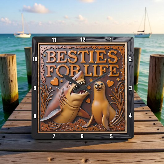 Shark Seal Love Hearts Vierkante Klok
