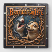 Shark Seal Marine Friendship Vierkante Klok (Voorkant)