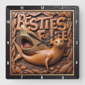 Shark Seal Playful Marine Vierkante Klok (Voorkant)