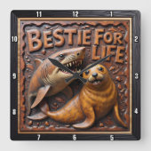 Shark Seal Textured Friendship Vierkante Klok (Voorkant)