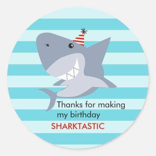 Shark SharkTastic verjaardagsfeestje gunst Ronde Sticker (Voorkant)