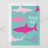 Shark Silhouette Cute Kinderen 1e verjaardag Pink Kaart (Voorkant)