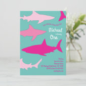 Shark Silhouette Cute Kinderen 1e verjaardag Pink Kaart (Staand voorkant)