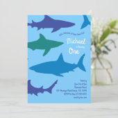 Shark Silhouettes Schattigee Kinder 1e verjaardags Kaart (Staand voorkant)