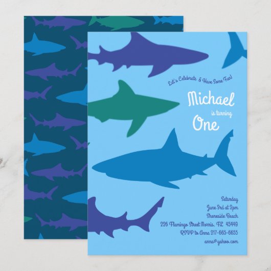 Shark Silhouettes Schattigee Kinder 1e verjaardags Kaart (Voorkant / Achterkant)